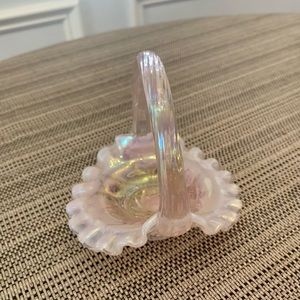 Fenton Pink Opalescent Ruffled Basket